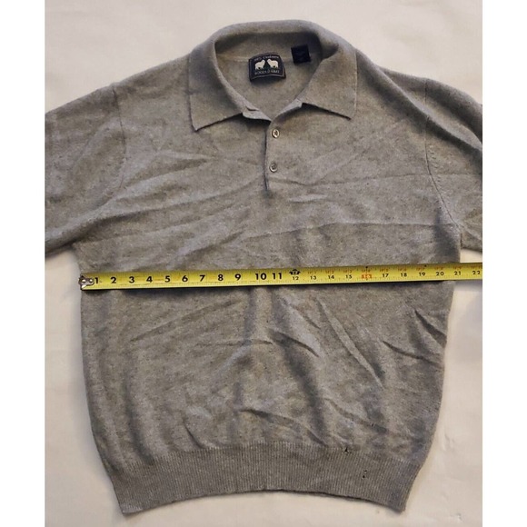 Woods & Gray Mens 100% Cashmere Polo Sweater Med. Gray Button Long Sleeve - Picture 10 of 11